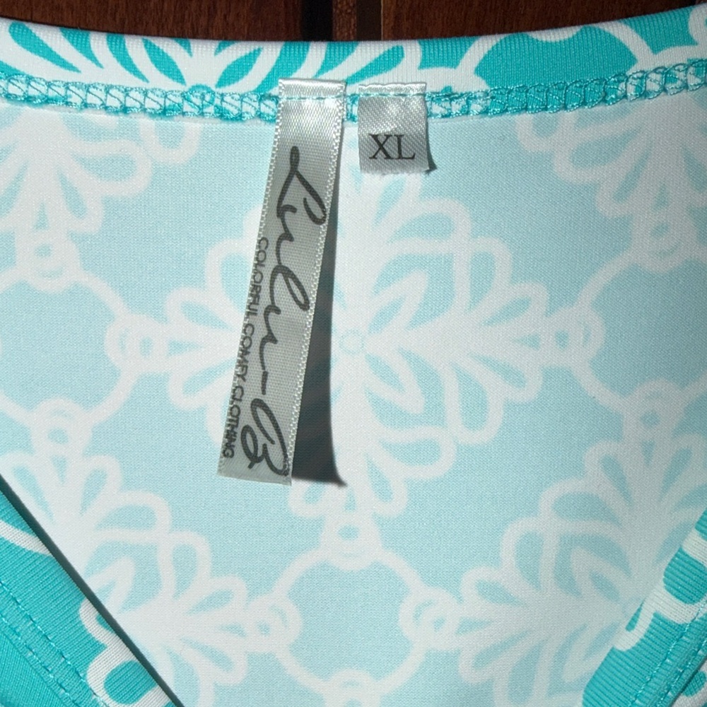 Lulu-B Aqua and White Patterned Ruffle-Hem Dress - Picture 2 of 6